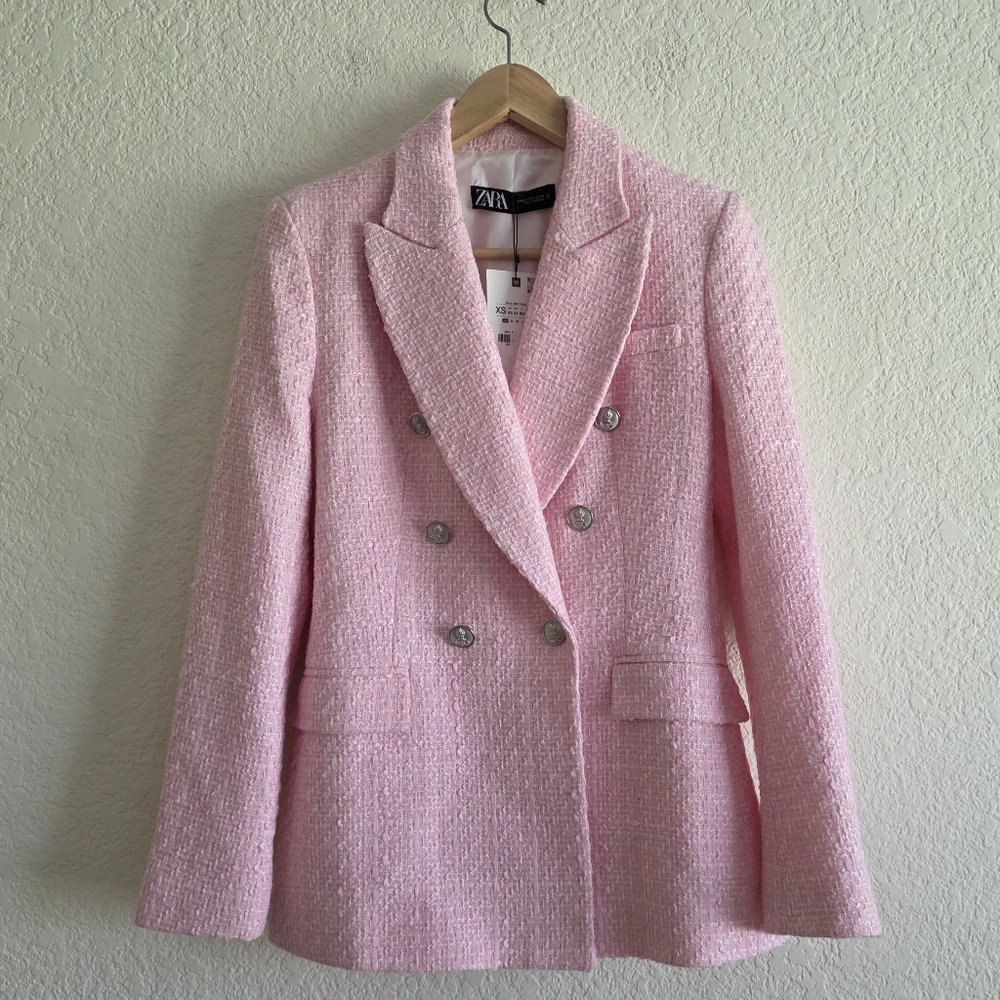 ZARA TWEED TEXTURED BLAZER PINK SIZE XS and M - Picture 16 of 16